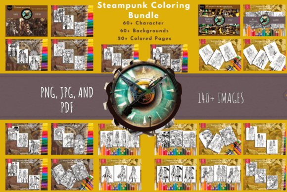 Download 120+ Steampunk Coloring Pages Mix &amp; Match - Premium Resources